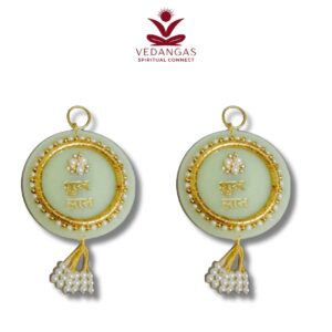 Shubh Labh Round Pearl Hanging – Mint Gold